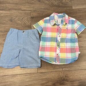 Tommy Bahama Pastel Plaid Short Sleeve Shirt & Light Blue Shorts - Multicolor